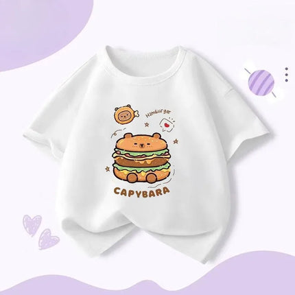 Capybara Hamburg Capybara Boys and Girls Elementary School Short-Sleeved T-shirt Casual Bottom Top