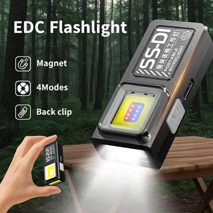 Powerful Mini COB LED Keychain Flashlight USB C Rechargeable Hanging Work Light 550LM Waterproof Camping Walking Pocket Lamp