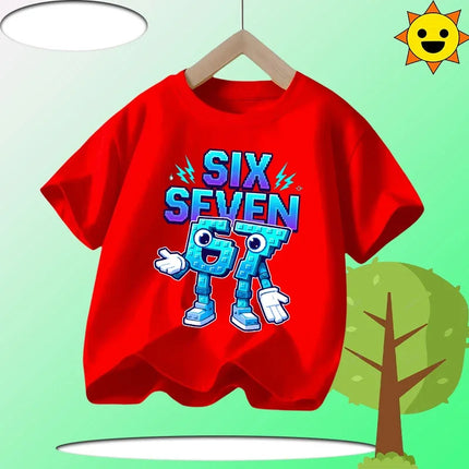 Kids T-Shirts Fashion Oys Girls Cotton Tee Italian 67 Casual Children Clothes Top Summer 67 Six Seven Cool Funny Printed T-shirt