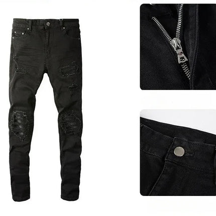 Skinny Hole Jeans for Men Vintage Pencil Pants Straight Ankle Length Trousers Washed Distressed Denims 2024 Autumn Streetwear