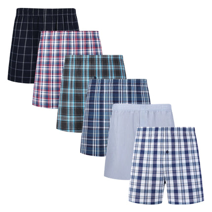 JupiterSecret 6 Pcs Boxer Shorts Casual Plaid Elastic Waistband Button Mens Boxer Underwear Woven Shorts For Home Random Color