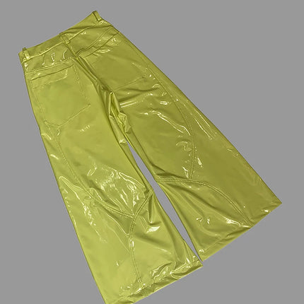 Nerazzurri Spring Autumn Studded Soft Shiny Bright Reflective Patent PVC Leather Wide Leg Pants for Men Y2K Streetwear Fashion