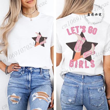 Lets Go Girls Shirt,Country Girl T-Shirts,Western Pink Tee Tops,Girls Party Women's T-Shirts,Summer Harajuku Women T-Shirt Tops