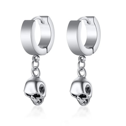 Design Stainless Steel Skull Drop Earrings For Women Men Fashion Gothic Street Hip Hop Ear Jewelry Pendant Cool Stud Earrings