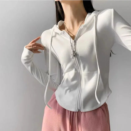 Pure Desire Aesthetic Hooded Sweatshirt Jacket Women's Spring Autumn Slimming Casual Long Sleeve Crop Top Trendy Cardigan
