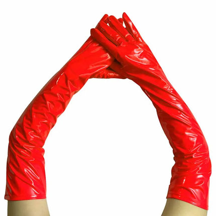 Women Long Patent Leather Coated Pole Dance Performance Gloves Halloween Cosplay  Costume Accessories Nightclub Sexy Tight Glove