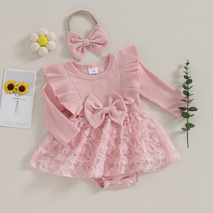 ma&baby 0-18M Baby Girl Romper Newborn Infant Jumpsuit Fall Spring Long Sleeve Lace Ruffle Clothes Headband Outfits