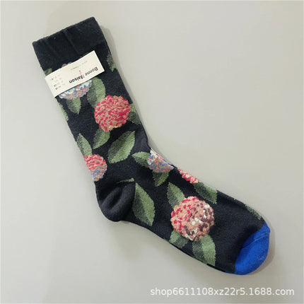 Bonne Maison French Small Batch Women's Fun Oil Painting Style Mid-Calf Cotton Dopaamine Colorful Socks Moisture Wicking Sweat