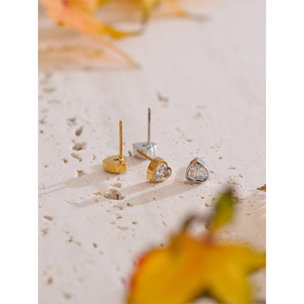 Yhpup Delicate AAA Bling Cubic Zirconia Heart Love Stud Earrings Valentine's Day Gift High Quality Stainless Steel Daily Jewelry