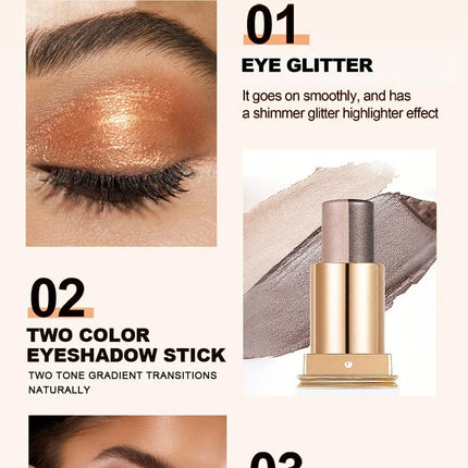 Double Color Eyeshadow Stick Glitter Highlight Shadow Stick Eye Makeup Waterproof Lasting Shimmer Metallic Eyeshadow Makeup
