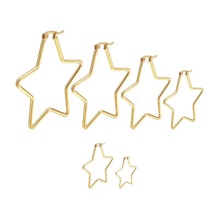 Y2K Earring Fashion Women's Polished Stainless Steel Cool Five-pointed Star Shape Hoop Hinged Earrings