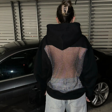 American Gothic Sexy Hollow Mesh Hoodie Y2K Clothes Womens Fashion Translucent Pullover Sweatshirt Casual Long Sleeves Jacket