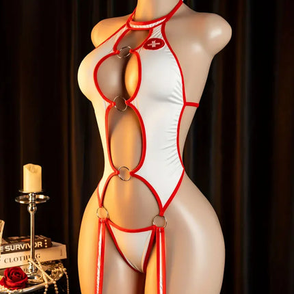 Medical Fantasy Lingerie Sheer Cutout Nurse Costume Set Roleplay Outfit Seductive Set Women Fetish Dress Up Tease Game Cosplay