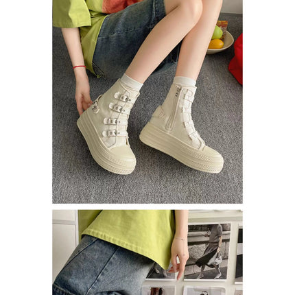 CHABELLA Women's High Top Canvas Shoe Design Buckle Strap Zip Simplicity Female Shoes 2025 High Street Grace Walking Shoes