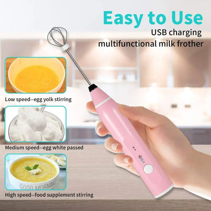 1 USB rechargeable hand-held egg beater 3 speed electric milk foam mixer coffee drinks foam bar