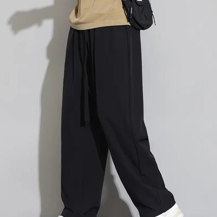Summer New Arrival Men's Ice Silk Wide Leg Pants - Black Lightweight Breathable Quick-Dry Long Trousers (Cross-Border Exclusive)