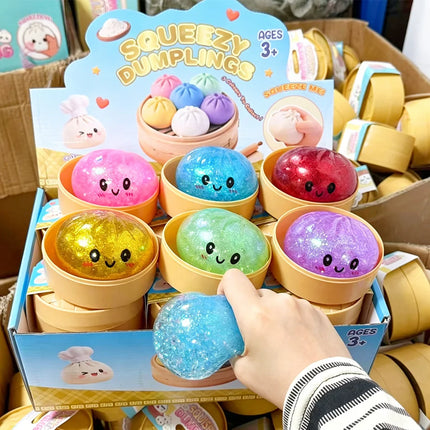 2026 Glitter Dumpling Squishy with Box Dumplings Sensory Squeeze Toy Decompression Slow Rising Anti Stress Reliever Sensory Gift