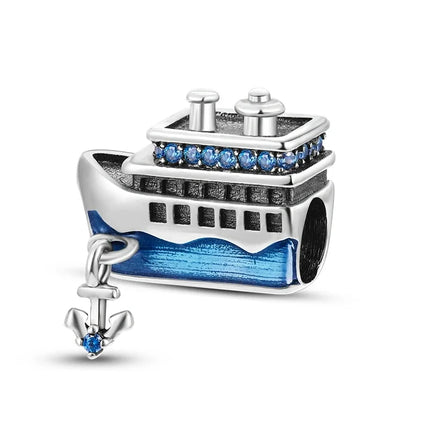 925 Sterling Silver Travel Passport Trunk Charms Fit Original Bracelet Diy Airplane Earth Beads for Jewelry Making Gift