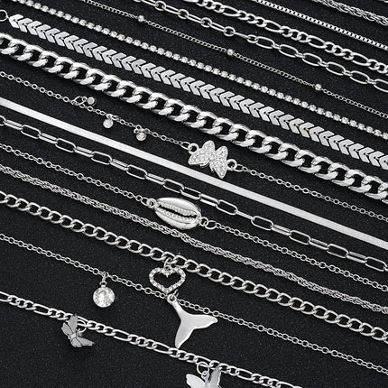 Elegant 17 Pcs Gold Color Anklet Set with Butterfly,Heart,Shell Charms Foot Jewelry for Women Gift Perfect for Summer Vacations