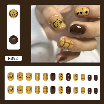 Thousands Stars 24 Pcs Press on Nails Pink Nail Polish Glossy Artificial Finger Manicure Reusable False Nails for Women