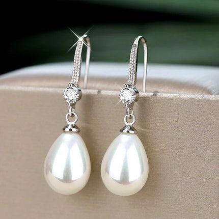New 925 Sterling Silver Pearl Earrings Personality Charm Shiny Zircon Women Earrings Birthday Gift Fine Jewelry