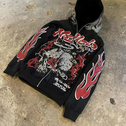 Explosions of New Harajuku Zipper Hooded Sweater Street Men and Women Retro Shirt Sweatshirt Gothic Jacket Hooded Couple Sweater