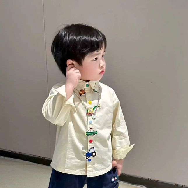 Boys' Soft Cartoon Shirt 2025 Autumn/Winter Collection Japanese Style Cute Solid Color Children's Top for Kids' Wardrobe