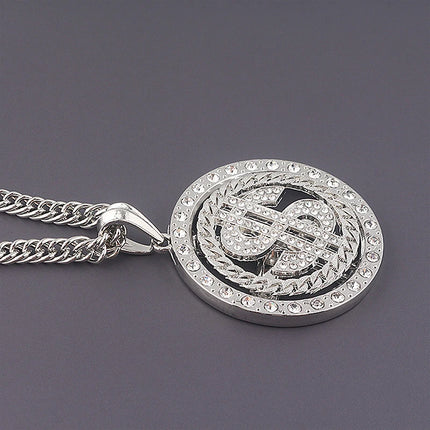 Big Rotatable US Dollar Money Sign Pendant Necklace Men Rapper Hip Hop