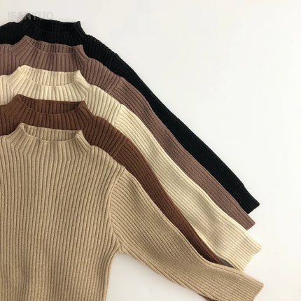 1-6Y Autumn and Winter Knitted Base Sweater Children's Clothing Forest Series Boys Girls Inner Solid Color Mid High Neck Sweater
