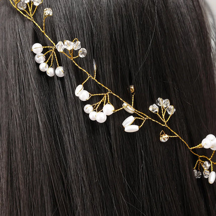 Western Wedding Fashion Headdress for Pearl Crystal Bride Handmade Wedding Crown Floral Pearl Hair Accessories Hairpin Ornaments