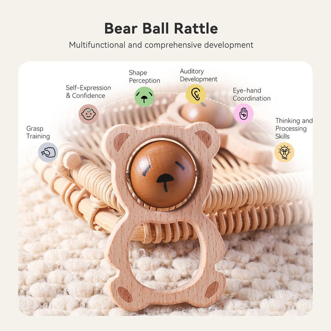 Baby Toys Wooden Rattle Bear Rotating Toys Cartoon Cute Toddler Toys Sucking Gym for Babies Wooden Mobile Baby Accessories