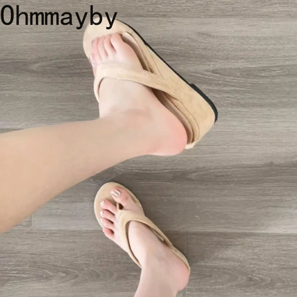 Vintage Summer Women Wedges Heel Slippers Outdoor Height Increase Dress Shoes Ladies Outdoor Beach Vacation Clip Toe Slides