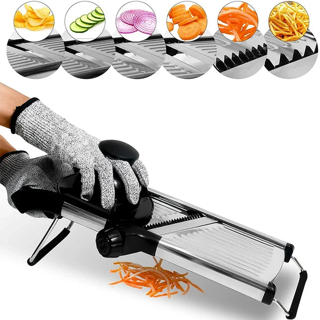 Stainless Steel Adjustable Mandoline Slicer - Multi-Purpose Vegetable Cutter for Potato, Carrot, Onion, Tomato & More