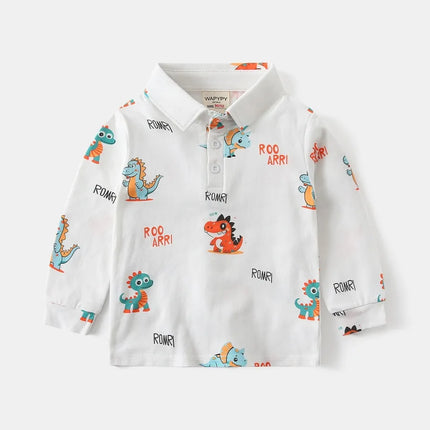 Children Boys Undershirt Tops Spring Kids Boys Long Sleeve Polo Shirt 2-6Y Boys Cotton Dinosaur Print Turn-down Collar Clothes