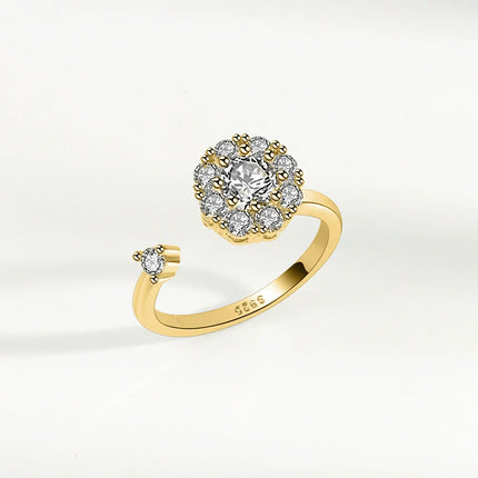VENTFILLE 925 Sterling Silver Moon And Stars Zircon Rotatable Ring For Women Gift Diamond Relieve Stress Ring Jewelry Wholesale