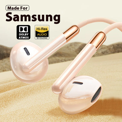 Type-C 3.5mm Jack Wired Headphones With Microphone For Samsung Galaxy S25 S24 S23 S22 S21 Ultra Note 20 10 USB-C Wired Earphones