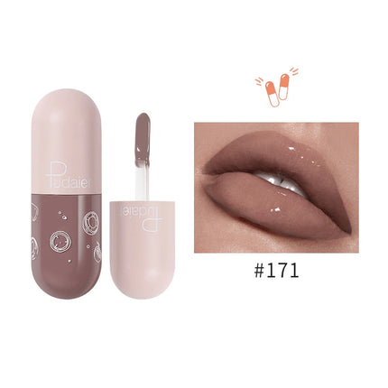 Pudaier mini capsule lip glaze, non-stick and non-fading lip gloss, mirror-finished moisturizing lip gloss