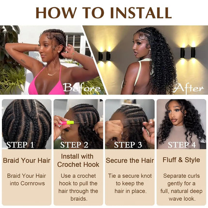 100% Human Hair Bulk For Braiding Deep Wave Feather Crochet Pre-Separated Miracle Knots Invisible Boho Braids Extension