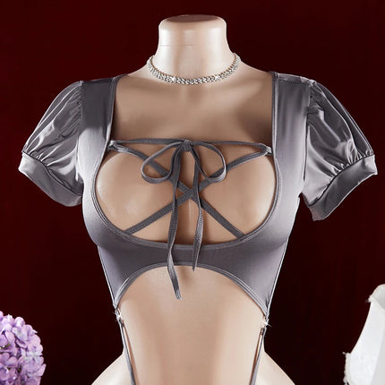 Sexy One-piece  Hot Hollow Open Bra Baby Doll Cosplay Bodysuit Sexy Women's Sex Clothes Crotchless Exposed Navel Erotic Costumes