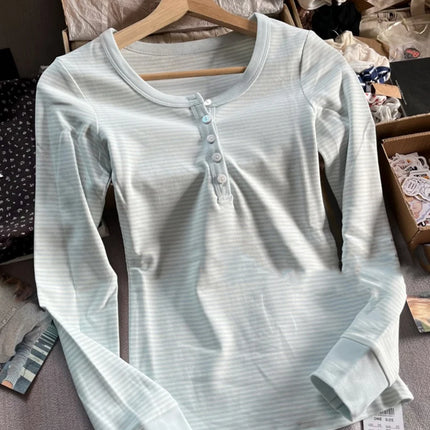 Pink Striped Slim Long Sleeve Tees Women Spring Casual Cotton O-neck Tshirt New Tops Clothes Sweet Cute  Vintage T-shirts Y2K