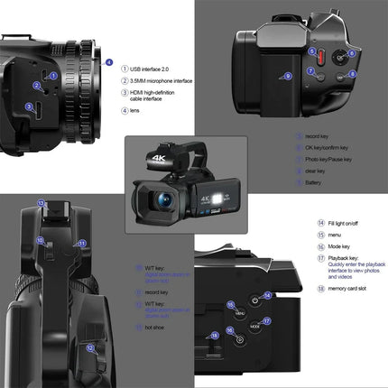 4K HD Video Cameras for Photography 64MP WiFi Livestream Webcam Camcorder 18X Digital Zoom Vlog Recording Camera for YouTube