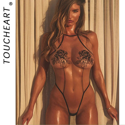 Toucheart Fancy Erotic Bodysuit Skinny Backless All-in-one See-through Body Shaping Seductive Hot Coquette Hollow Private Set
