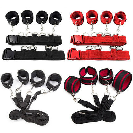 Restraint Set BDSM Bondage Handcuffs & Ankle Cuffs Slave On The Bed Open Leg Flirt Sex Toys For Women Couples Erotic No Vibrator