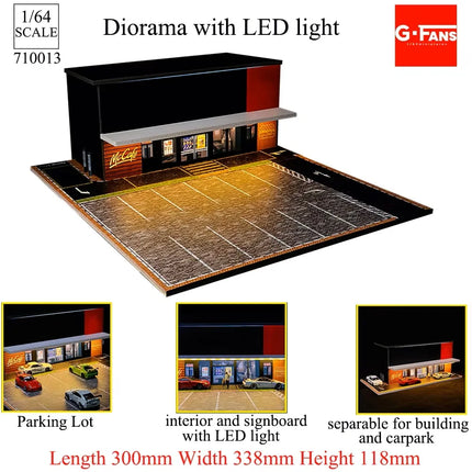1:64 Scale Miniatures Building Scene Car Parking Lot Model Lighting Version Car Garage Diorama Models Simulation Collection Gift