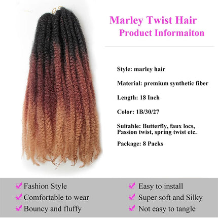 Marley Twist Braiding Hair 18Inch Long-Lasting Fluffy&Tangle-Free Cuban Twist Hair Crochet Hair Ombre Honey Brown T1B/30/27