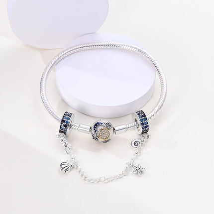 Sparkling Clear Silver Safety Chain 925 Sterling Silver Safety Chain Charm Beads Fit Original Bangle Bracelet DIY Jewelry