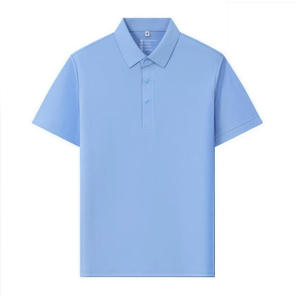6XL Anti-Wrinkle Pearl Weave Cool Feeling Solid Color Polo Shirt Seamless Collar Four Button Men's T-Shirt Summer Breathable