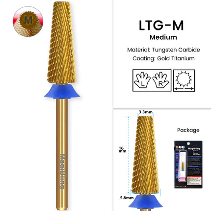 MagiBling Carbide Nail Drill Bits Cross Cut Tapered Barrel Right Left Hand Acrylic Cutter Gel Removal Manicure Tool 3/32'' 16mm