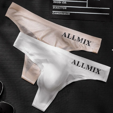 3 PCS Sexy Transparent Underwear Men Thongs Sports Fitness Letter Thin Hip Panties G-Strings Ice Silk Low Waist Seamless Thongs