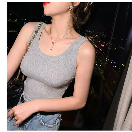 Summer 2026 Slim Fit Elastic Ribbed Cotton Knitted Vest Women's Base Layer Tank Top Anti-Light Inner Wear Straight Cut Regula...